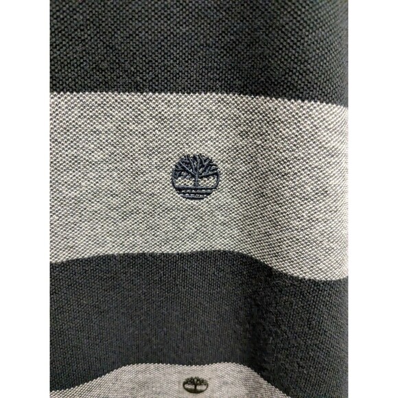 Timberland Black Grey Wide Striped Cotton Polo Shirt Men Size Large Nwt - Picture 5 of 6